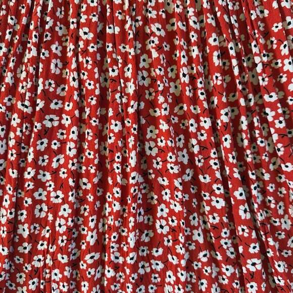 Lulus Red Floral Print Smocked Babydoll Dress V-Neck Casual Comfy Boho Beach SzS - Picture 7 of 9